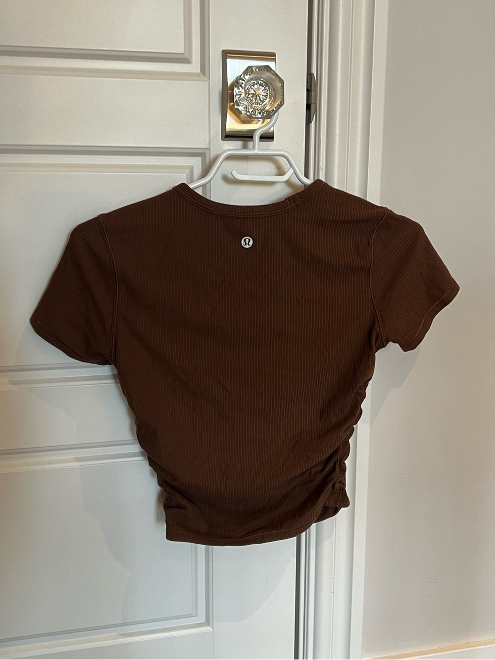 lululemon Brown Ribbed Short Sleeve Top with Side Ruching (size 4)